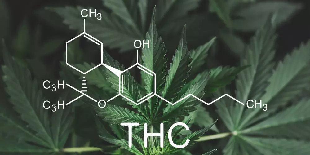 THC chemical symbol ontop of weed pic