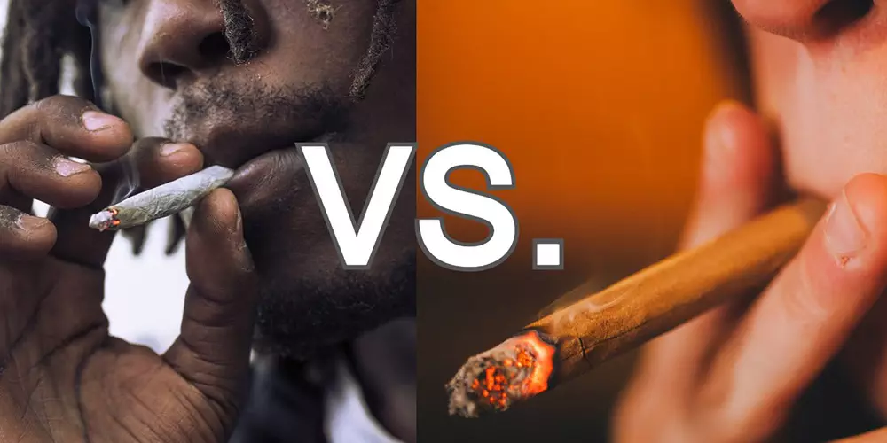joint in mouth vs a blunt in mouth, both being smoked