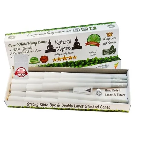50 Pack King Size White Hemp Cones